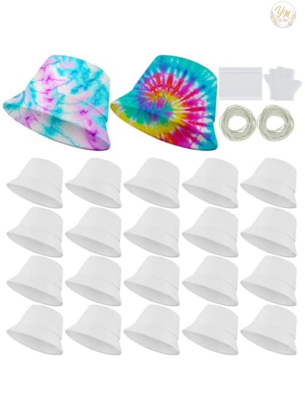 20 Pack White Cotton Bucket Hats for Tie Dye Blank Sun Hat DIY Craft